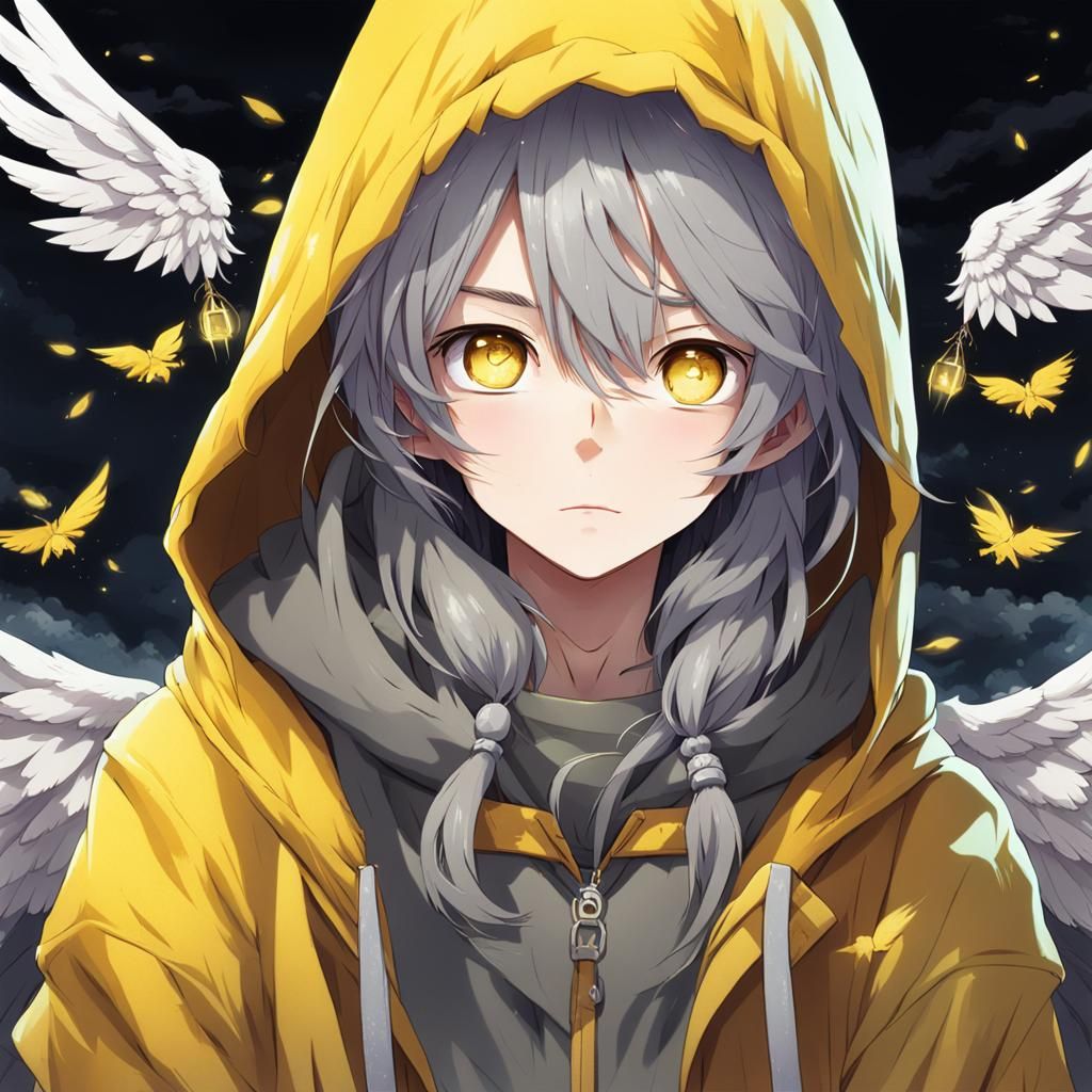 Anime Girl with Illuminated Wings in Manga Style