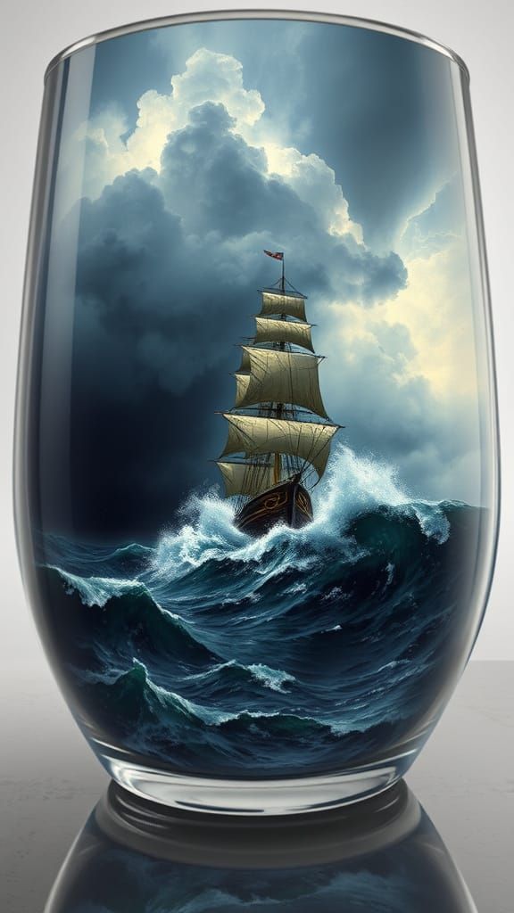 Stormy Seascape in Glassy Reflection, Inspired by Aivazovsky...