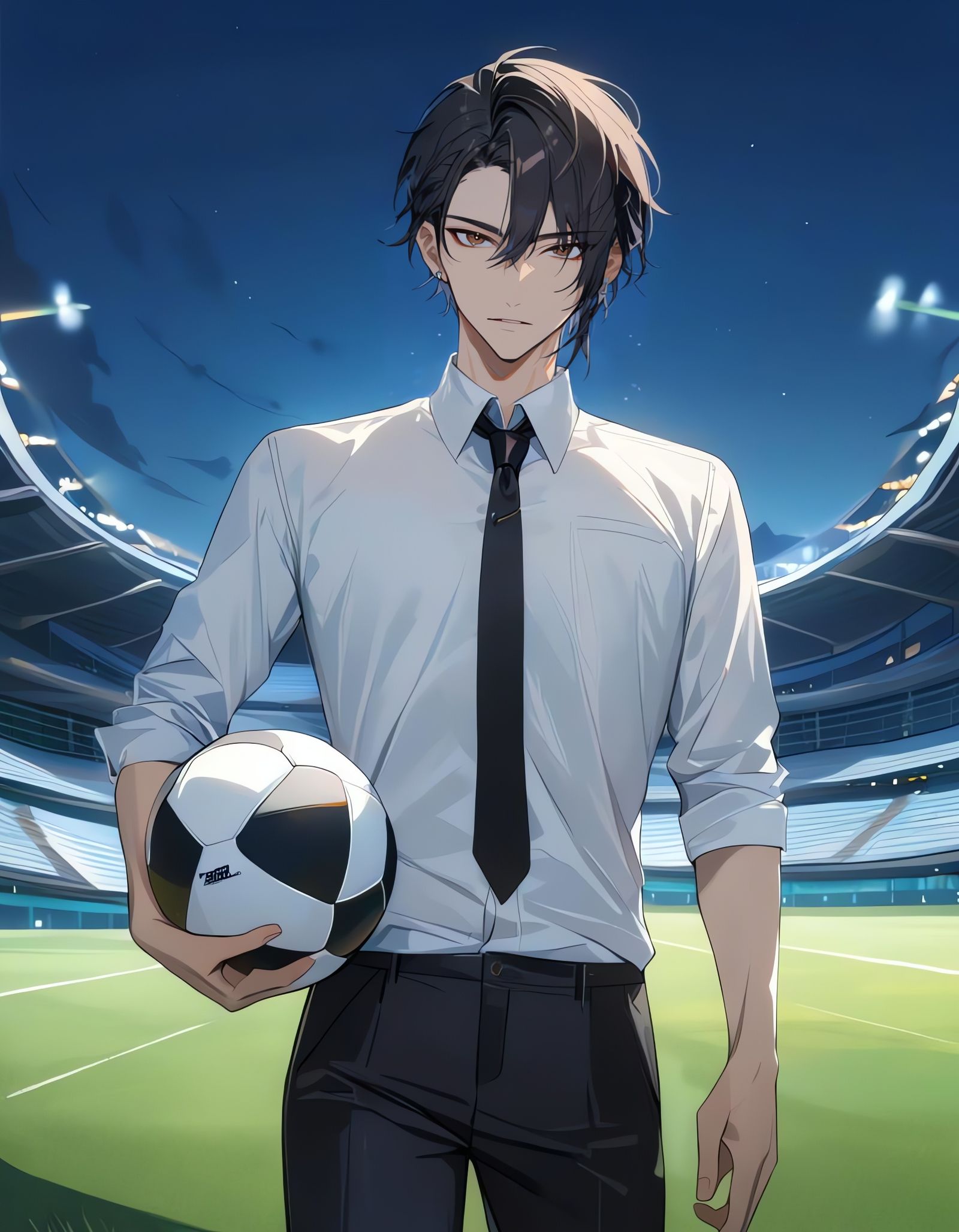 Bishounen Cowboy with a Soccer Ball under a Nighttime Citysc...