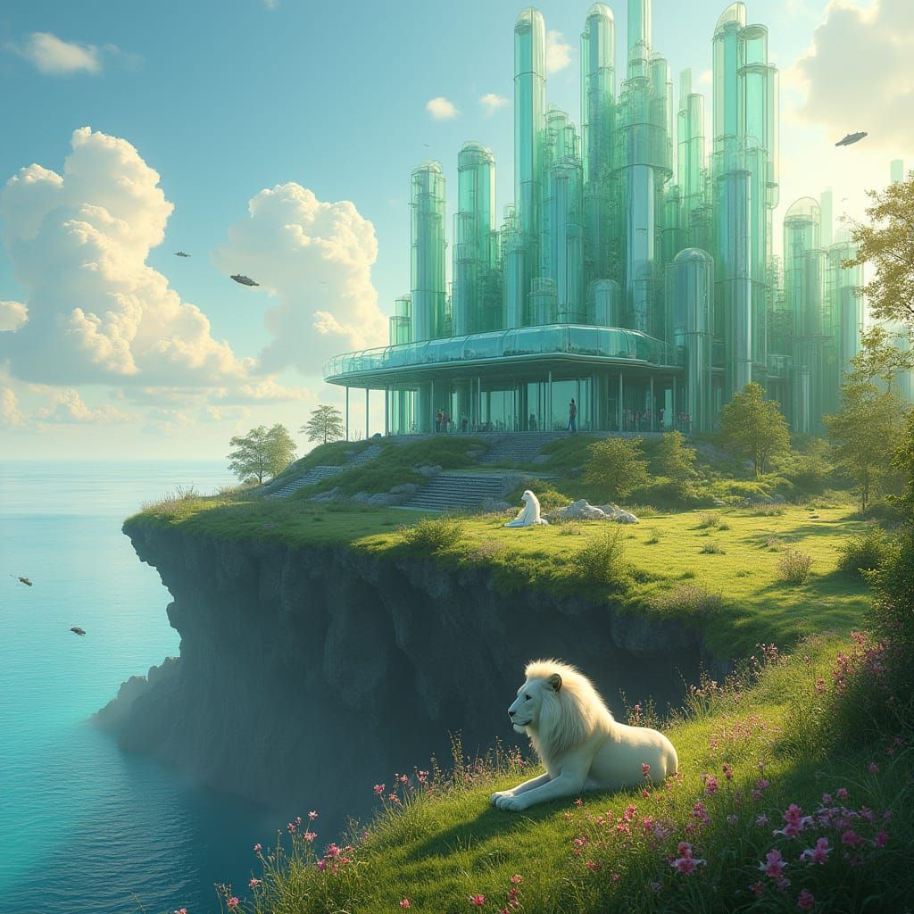 Futuristic Crystal House on Emerald Cliffs