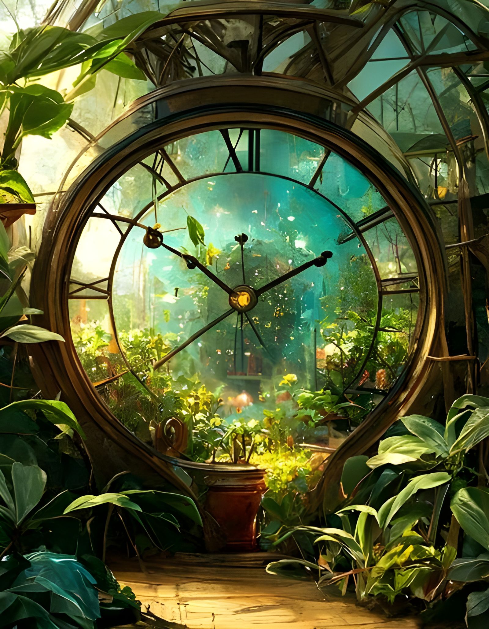 Enchanted Clock in Greenhouse Fantasy Art
