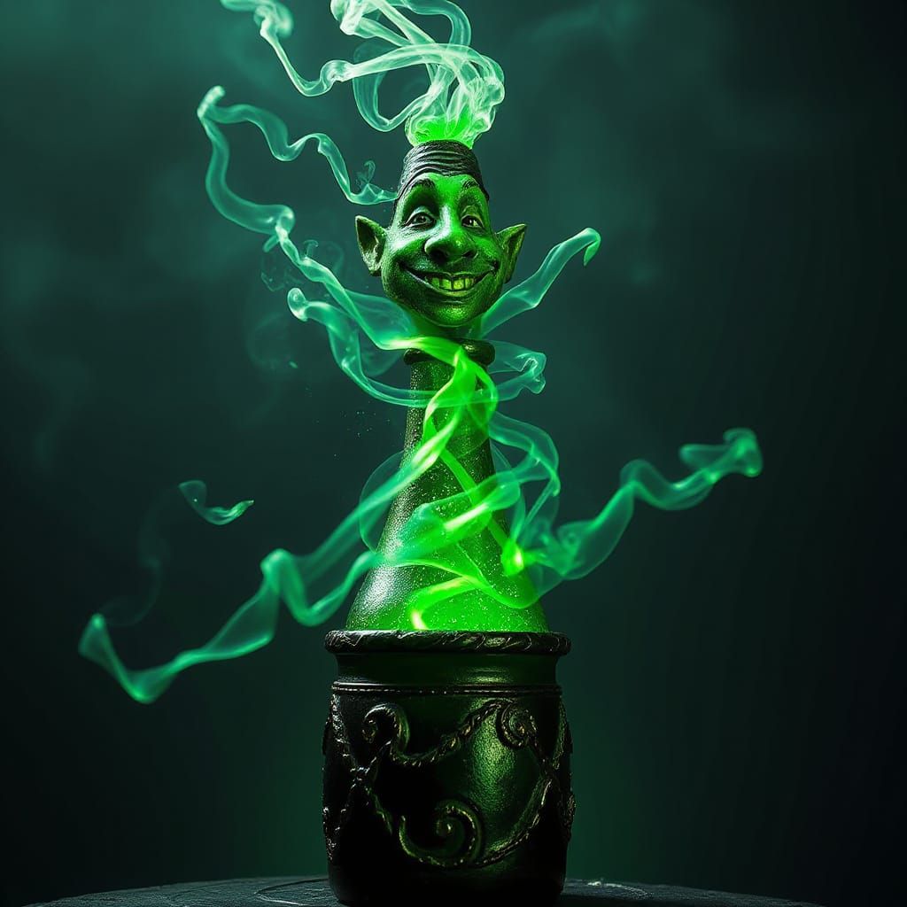 Emerald Genie Emerges from Ancient Bottle
