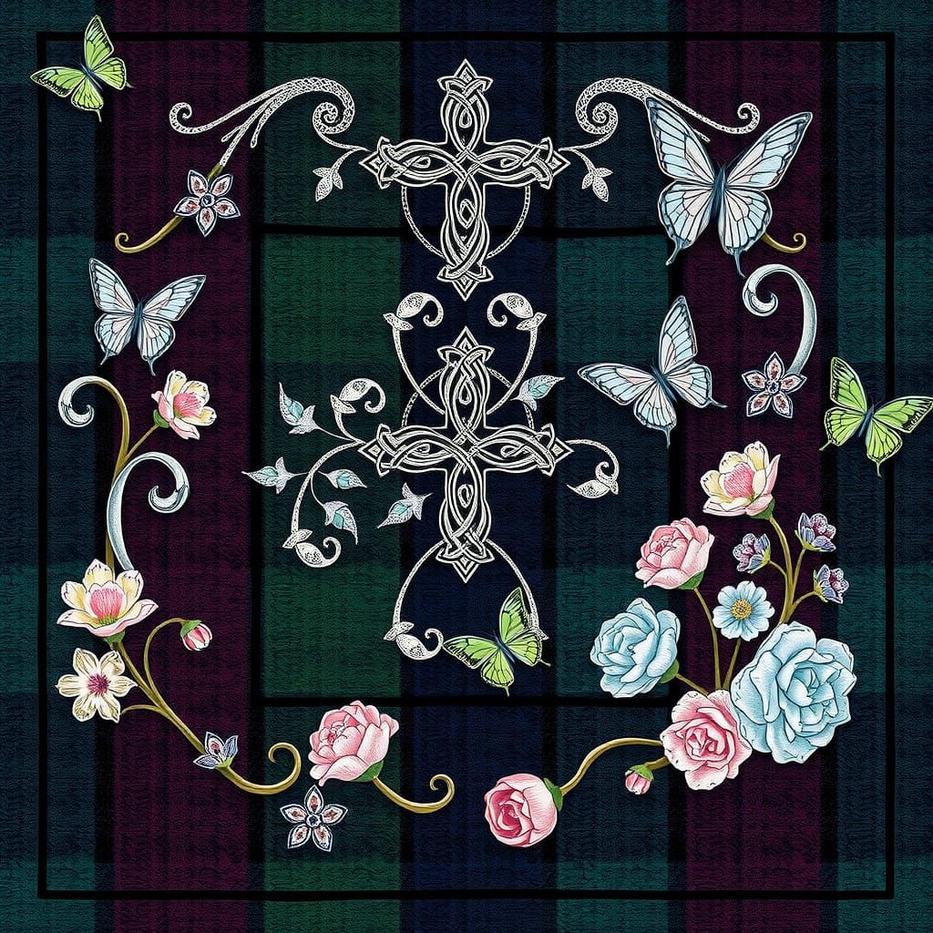 Traditional Celtic-Inspired Fabric Tile with Intricate Celti...