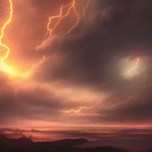 Glowing Sunset Storm: Detailed Digital Matte Painting