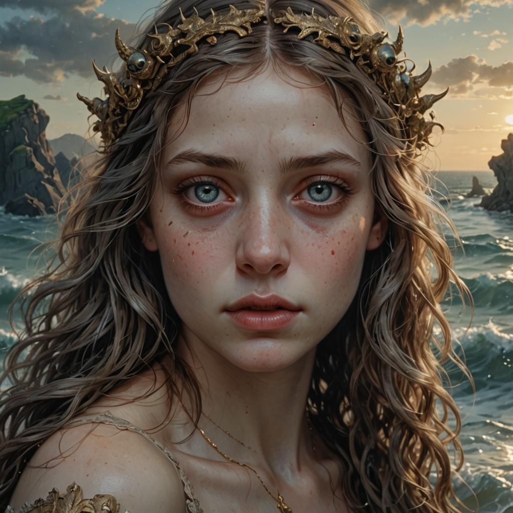 Hyperrealistic Portrait of an Enthralling Woman in Horror St...