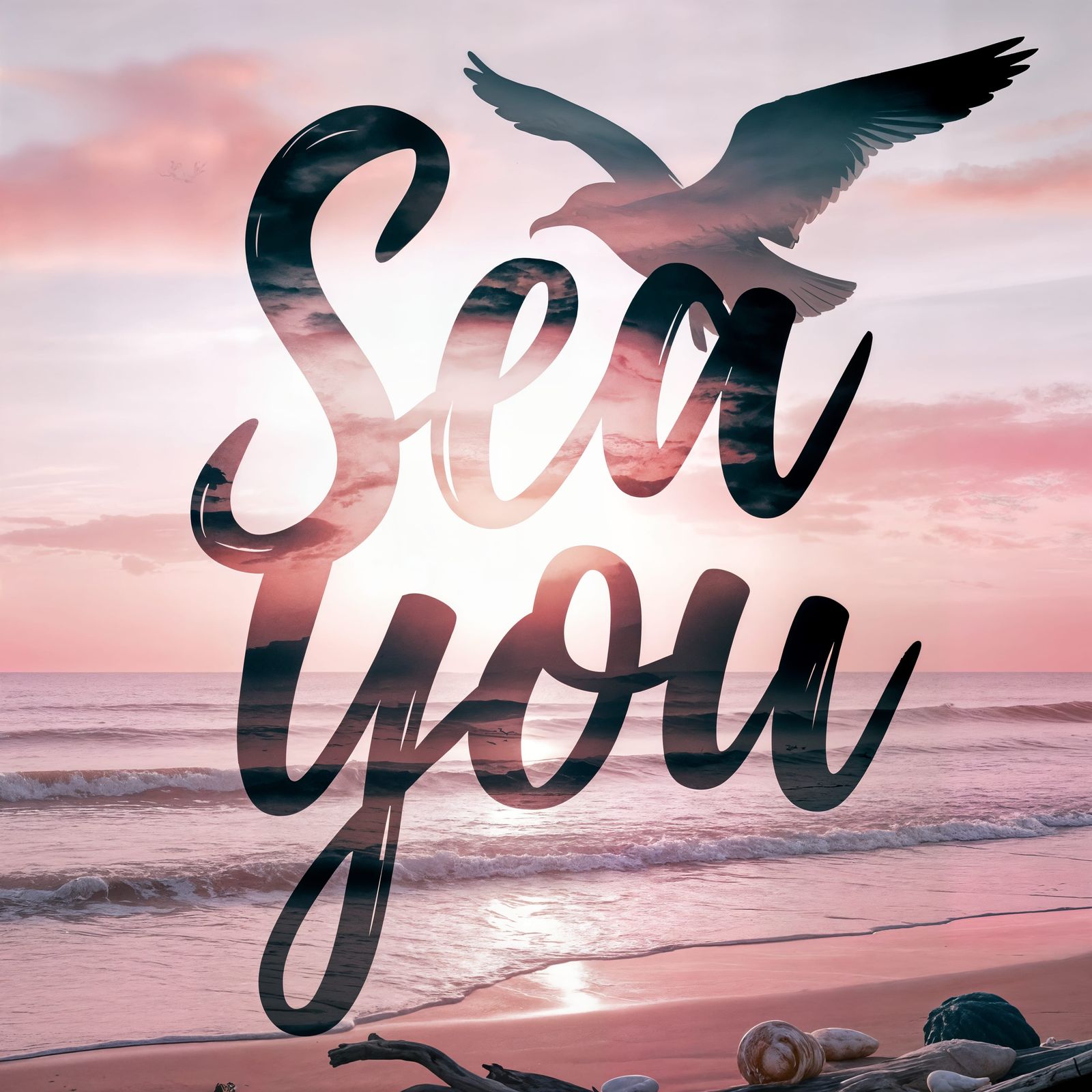 Surreal Seagull Silhouette Amidst English Coast Sunset