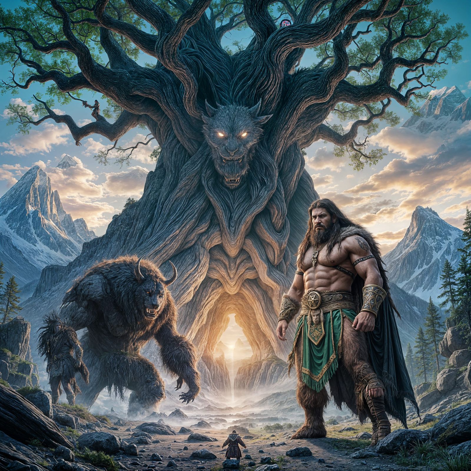 Chief Druid Wrestler in Mythic Mountain Landscape