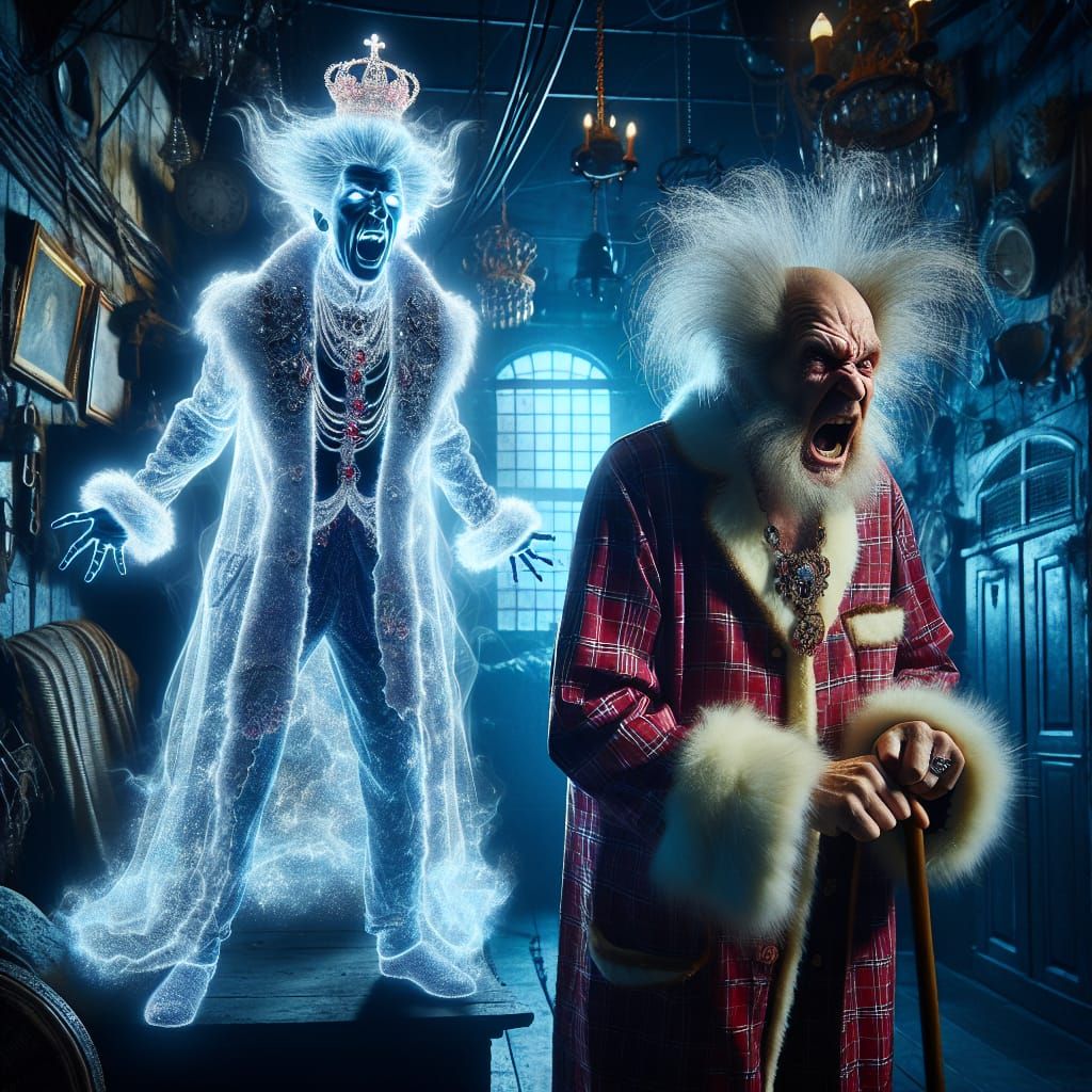 Eerie Hologram King's Confrontation in Old Residence