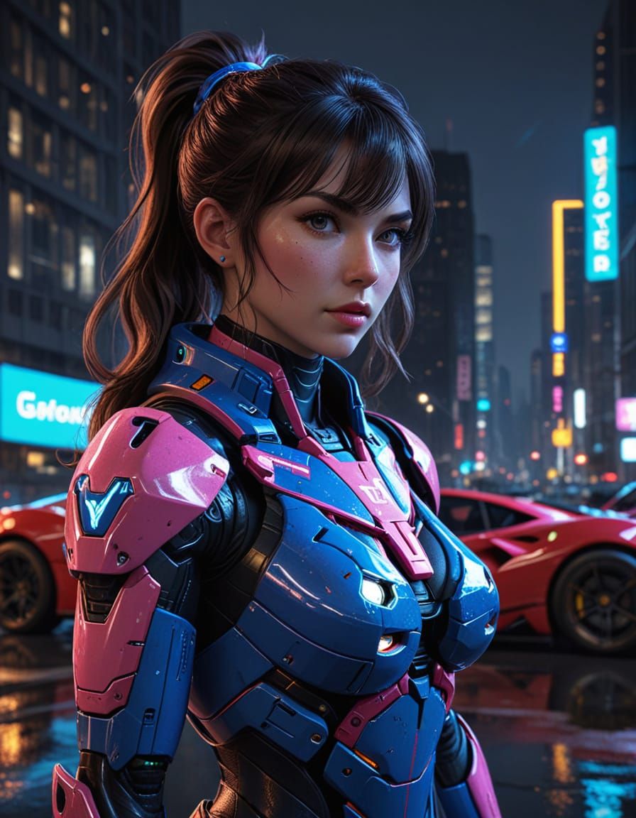 D.Va in Gotham City: 3D Anime Neonscape