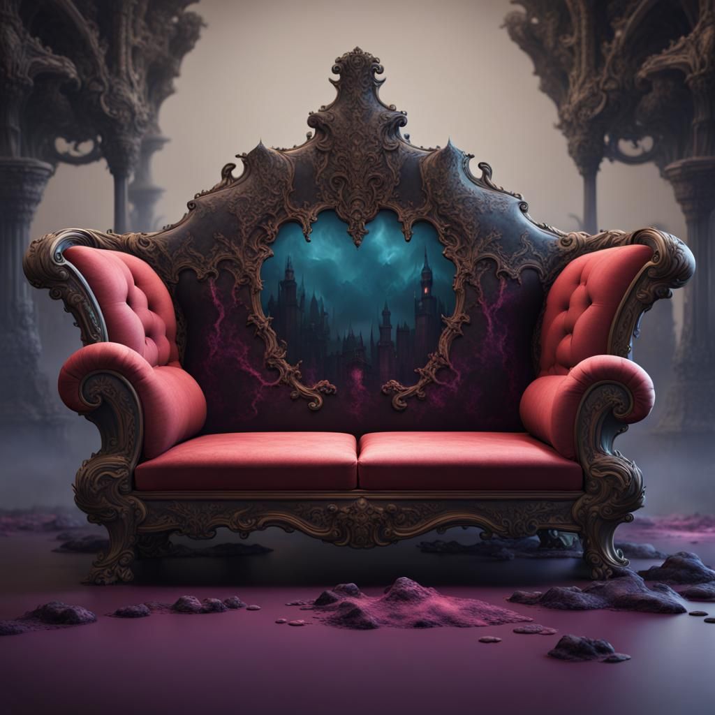 Inkblot Couch: Detailed Matte Painting in Deep Color