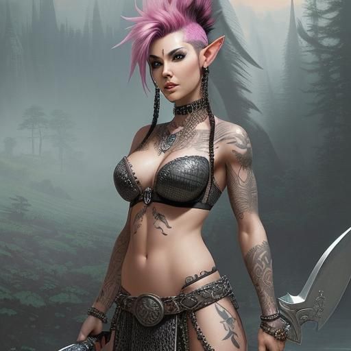 Tribal Elf Warrior with Axe in Ethereal Mist