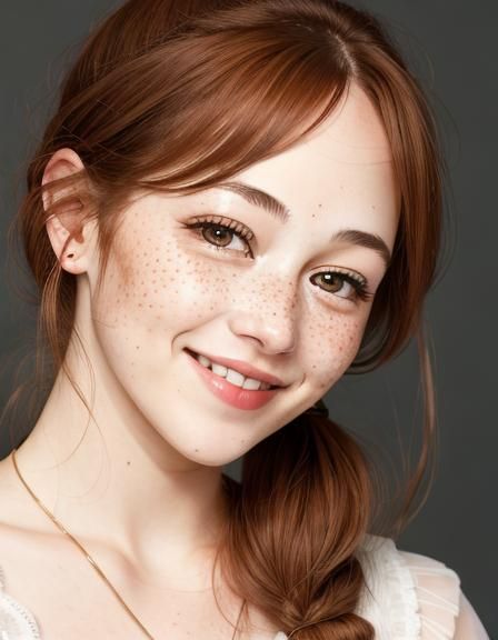 Freckled Beauty: Hyperdetailed Portrait with Ruby Eyes