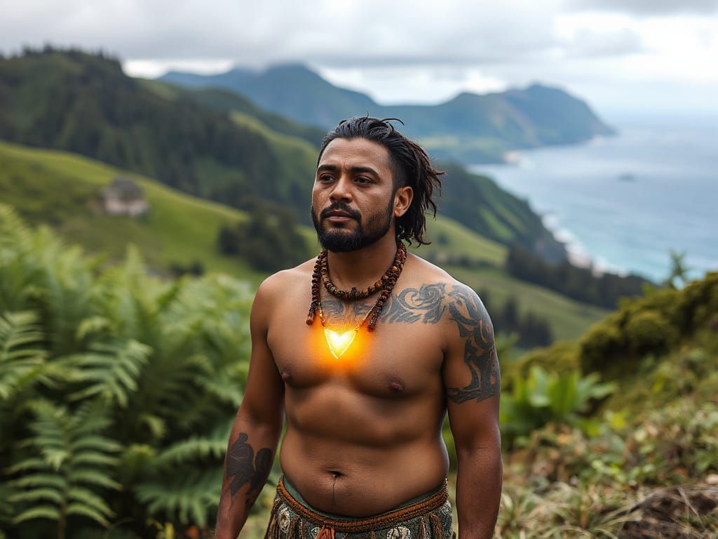 Maori Warrior Embracing Nature in a Sacred Ritual