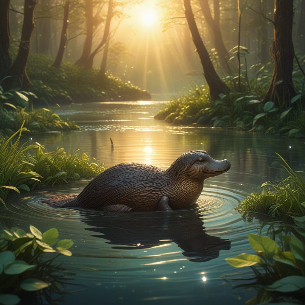 Whimsical Platypus in Enchanting River Sanctuary