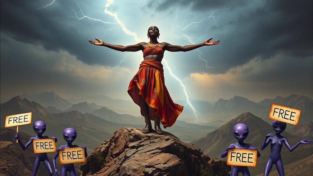 African Woman's Surreal Proclamation of Freedom