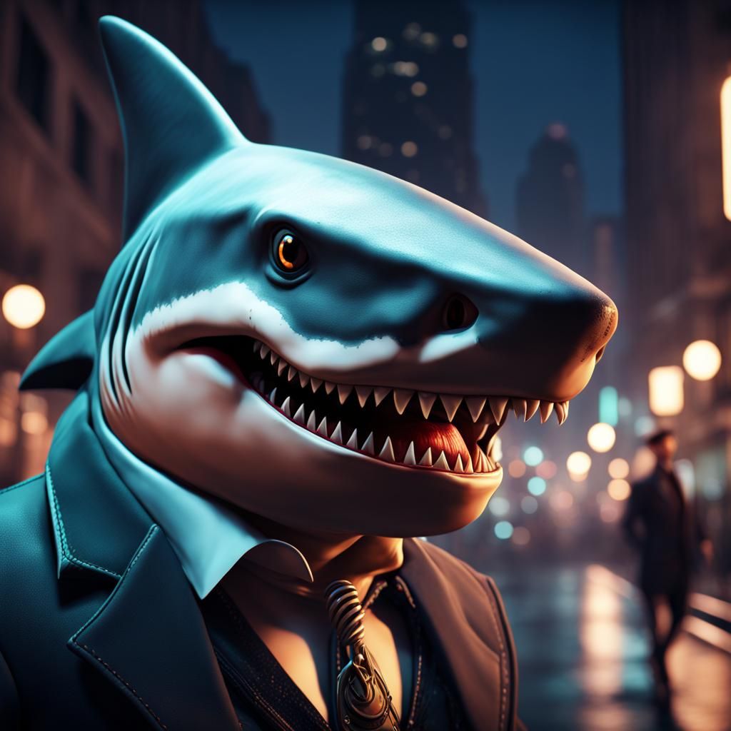 Cool Gangster Shark Portrait in Street Art Style