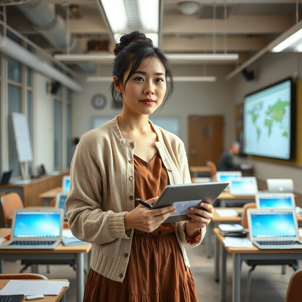 Inspiring Asian-American Woman in Classroom Setting