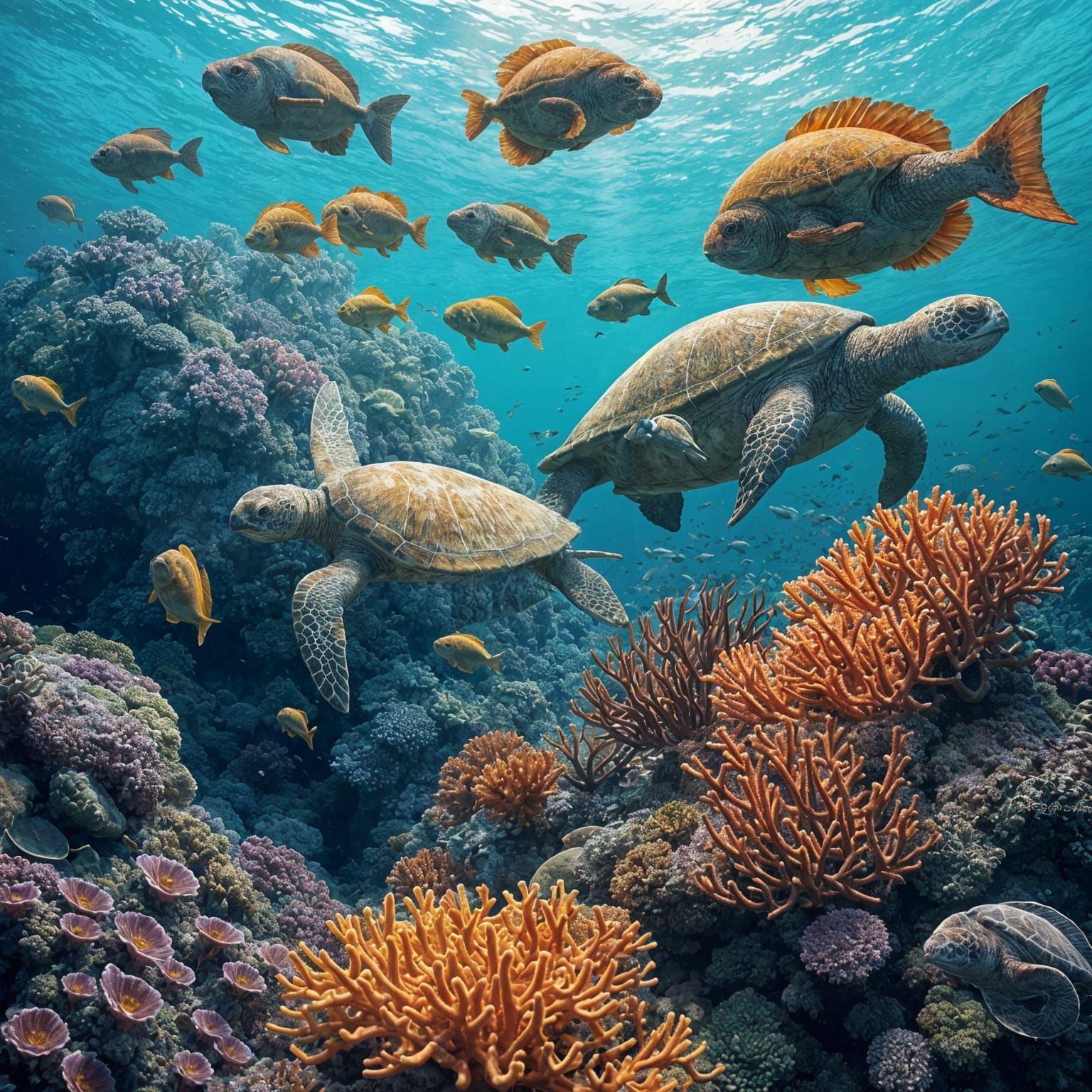 Vibrant Coral Reef Ecosystem in Pacific Ocean