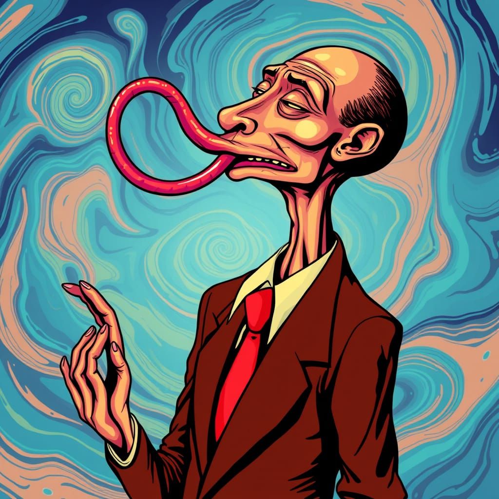 Vibrant Surrealist Figure with Unbridled Tongue