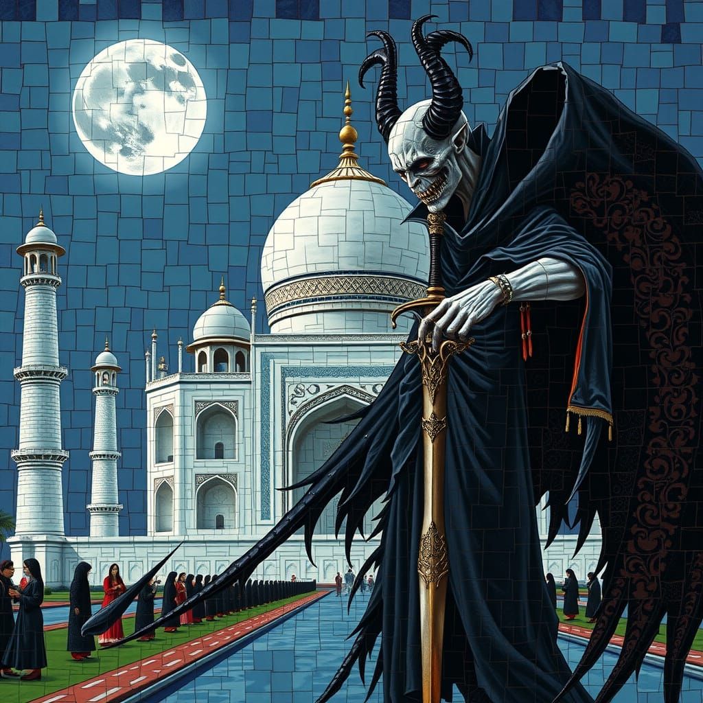 Ethereal Vampire Standing Majestically at Taj Mahal in Dark ...