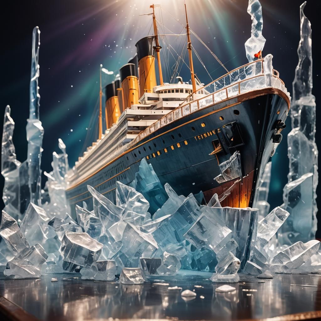 Shimmering Titanic Ice Sculpture in Spotlight