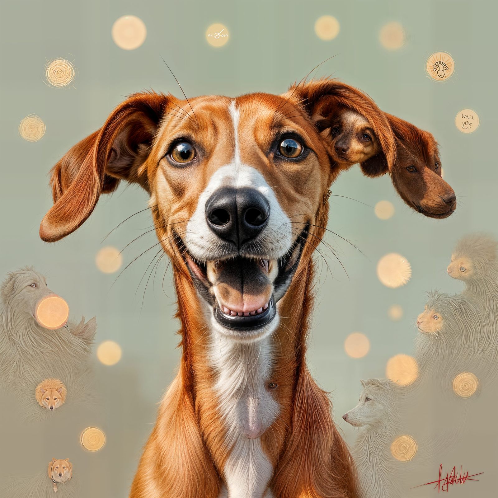 Goofy Italian Greyhound with Floppy Ears, Photorealistic Car...