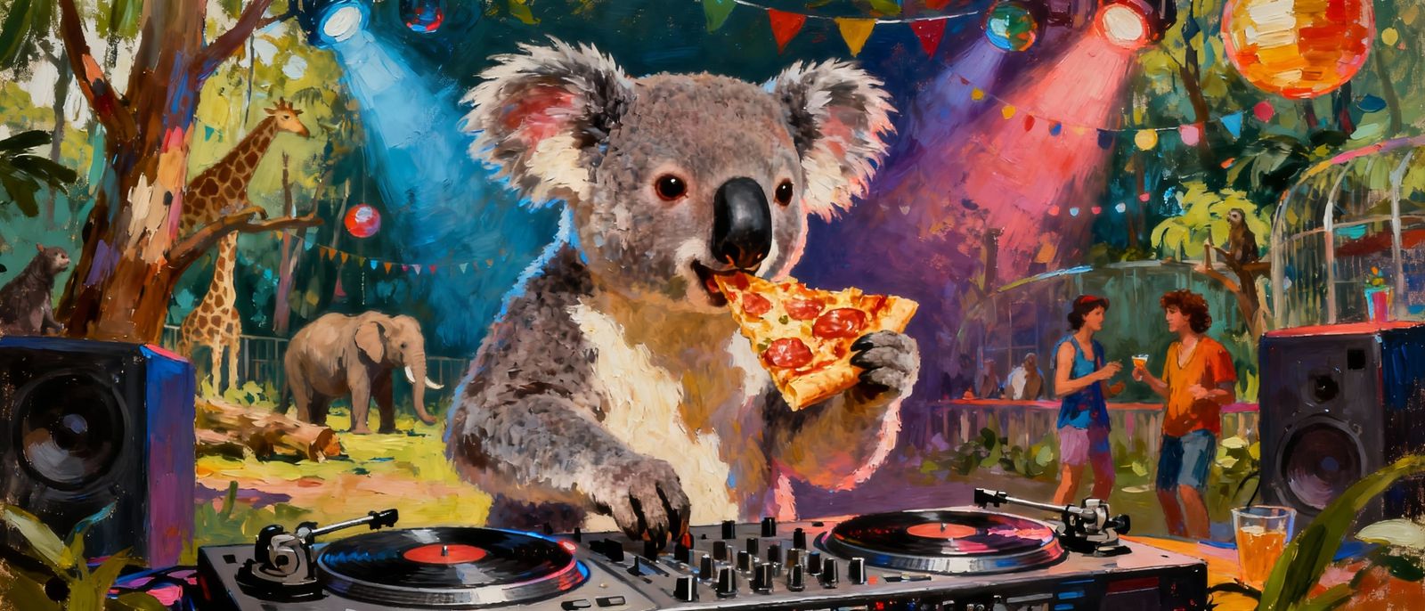 Koala DJ Eating Pizza at Zoo Party