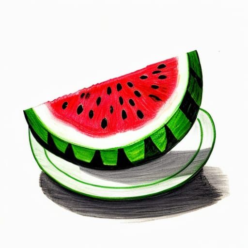 Child's Crayon Drawing of a Watermelon Slice