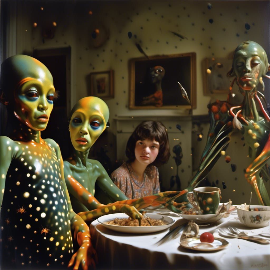 Joyful Aliens and Pets: Hyperrealistic Abstract Portrait