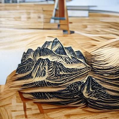 Hyperrealistic Woodcut Mountains