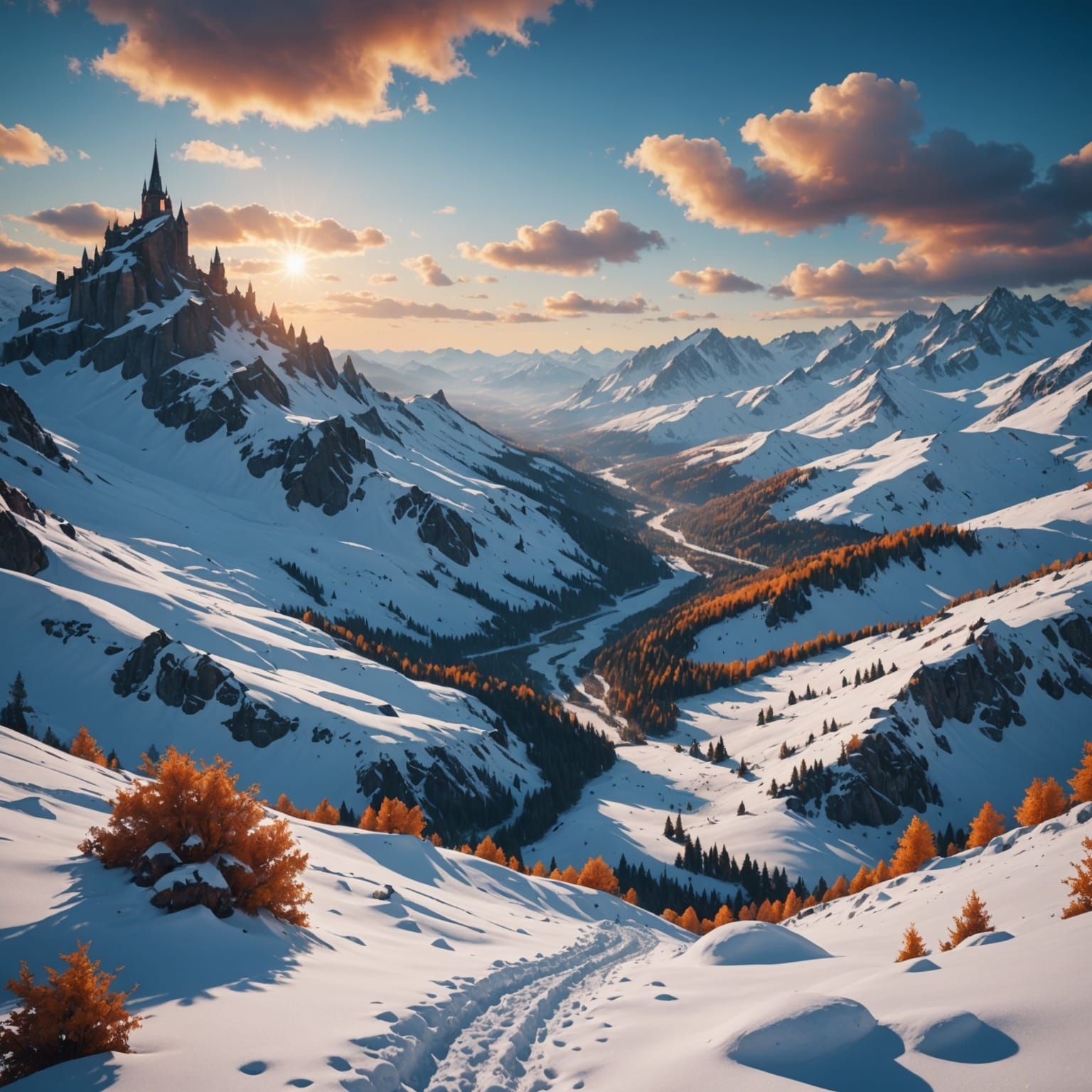 Surreal Winter Wonderland in Vibrant Hues