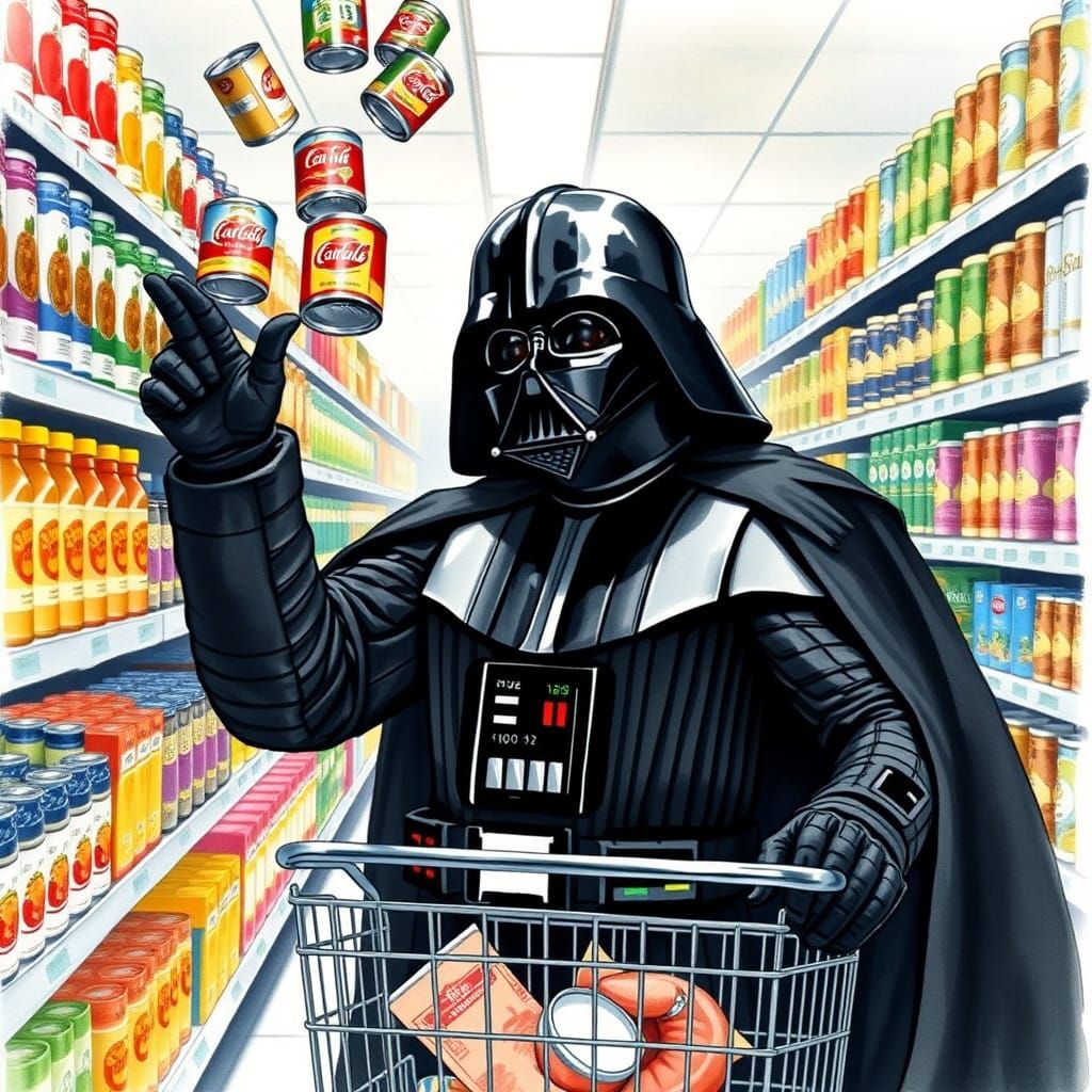 Darth Vader Shops with a Touch of Whimsy in Watercolor