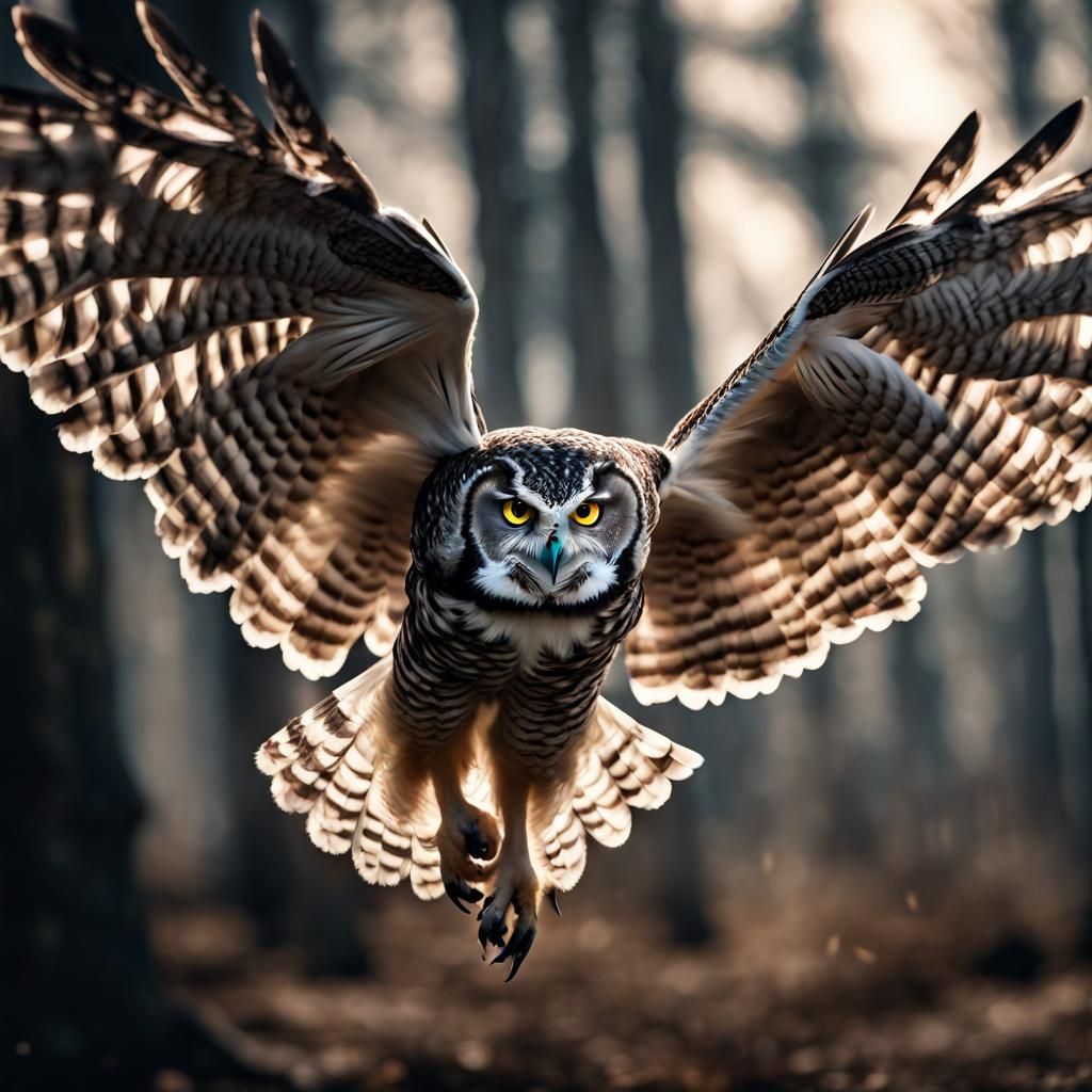 Hyperrealistic Owl in Flight with Claws Extended