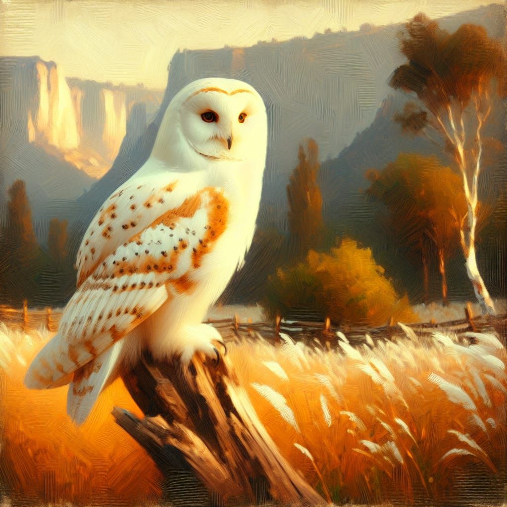 A White Owl in Warm Oil Painting Style