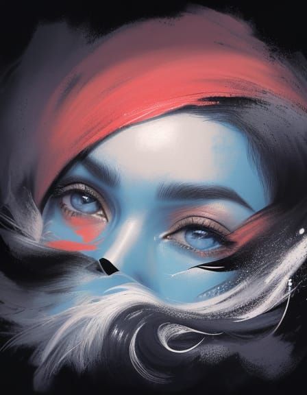 Expressive Abstract Portrait of a Woman with Striking Blue L...