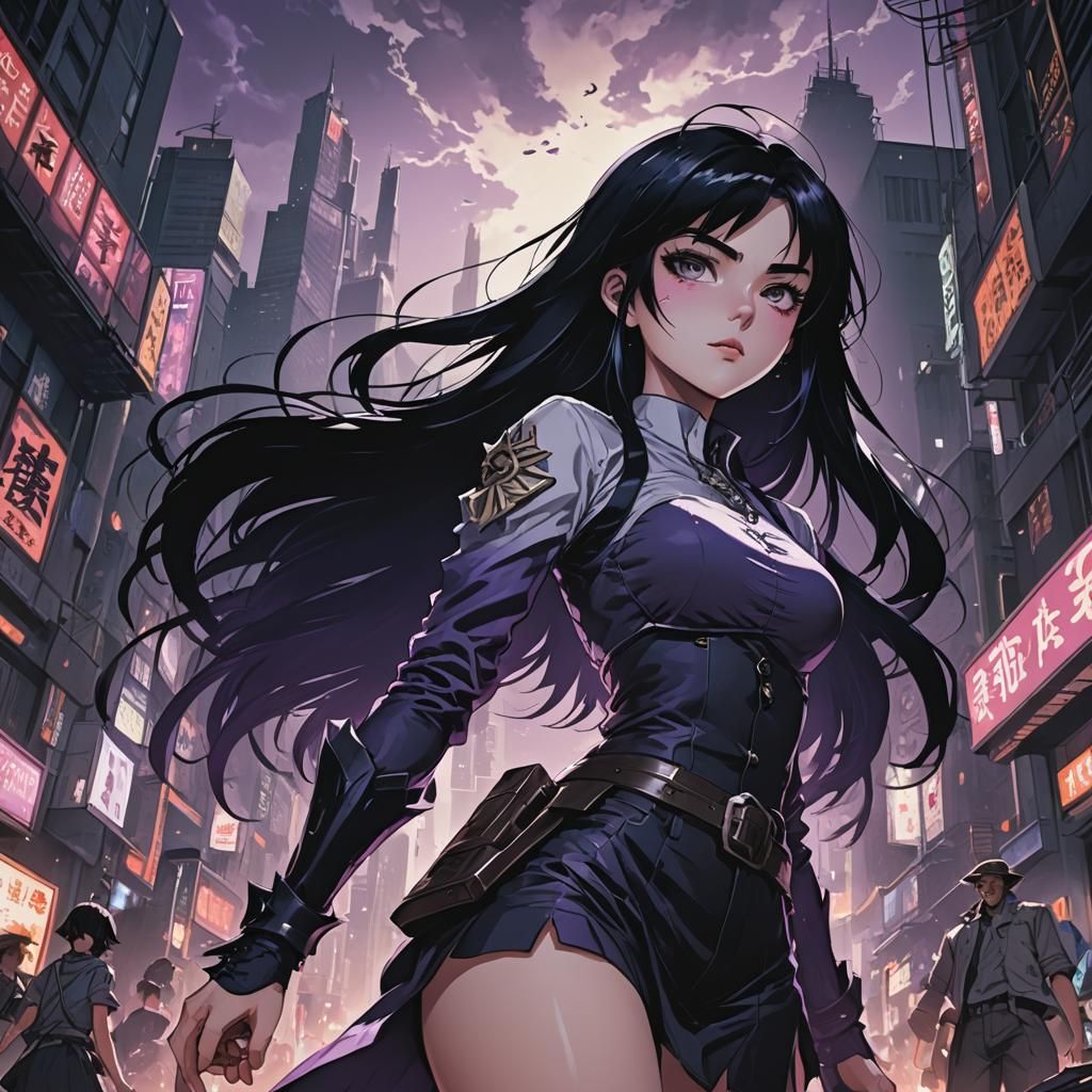 Dark Shadowy Figure Over Anime Girl: Cel-Shaded Style