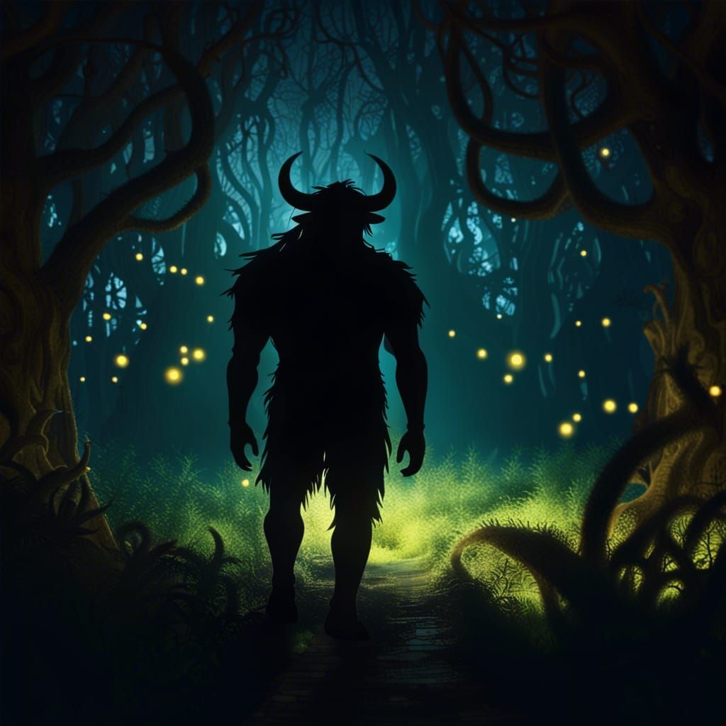 Eerie Maze with Minotaur Silhouette