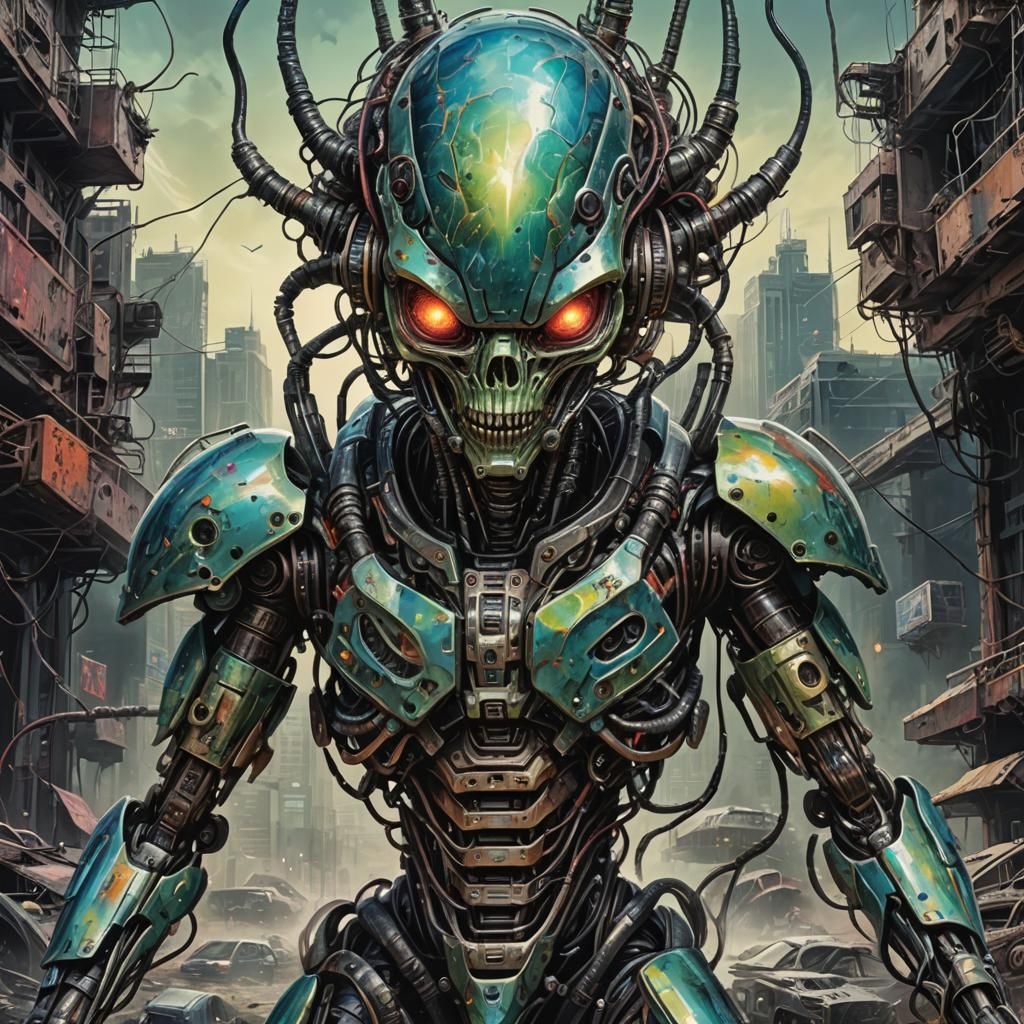 Alien Zombie Robot Demon in Cyberpunk Expressionism