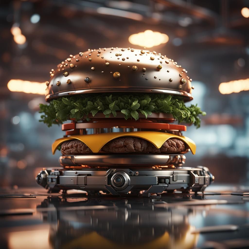 Futuristic Sci-Fi Burger with Intricate Mech Details