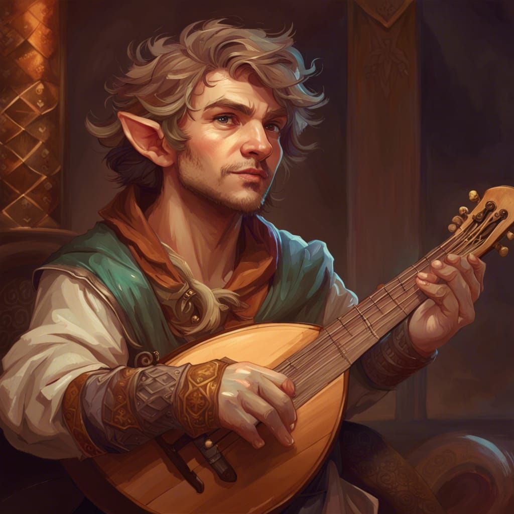 Halfing Bard playing a lute