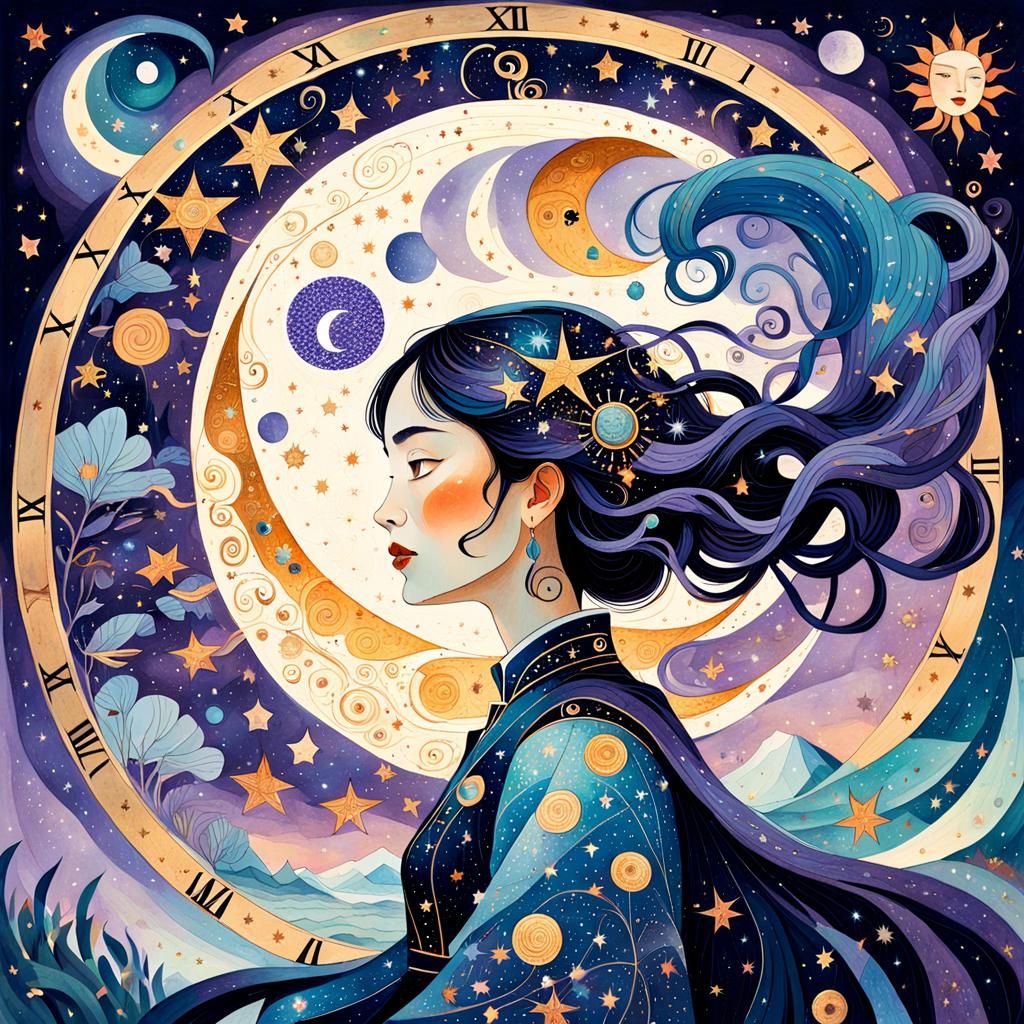 Time Keeper in Fantasy Gouache Illustration