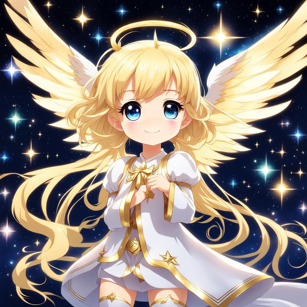 Chibi Angel in Dreamcore Starry Scene