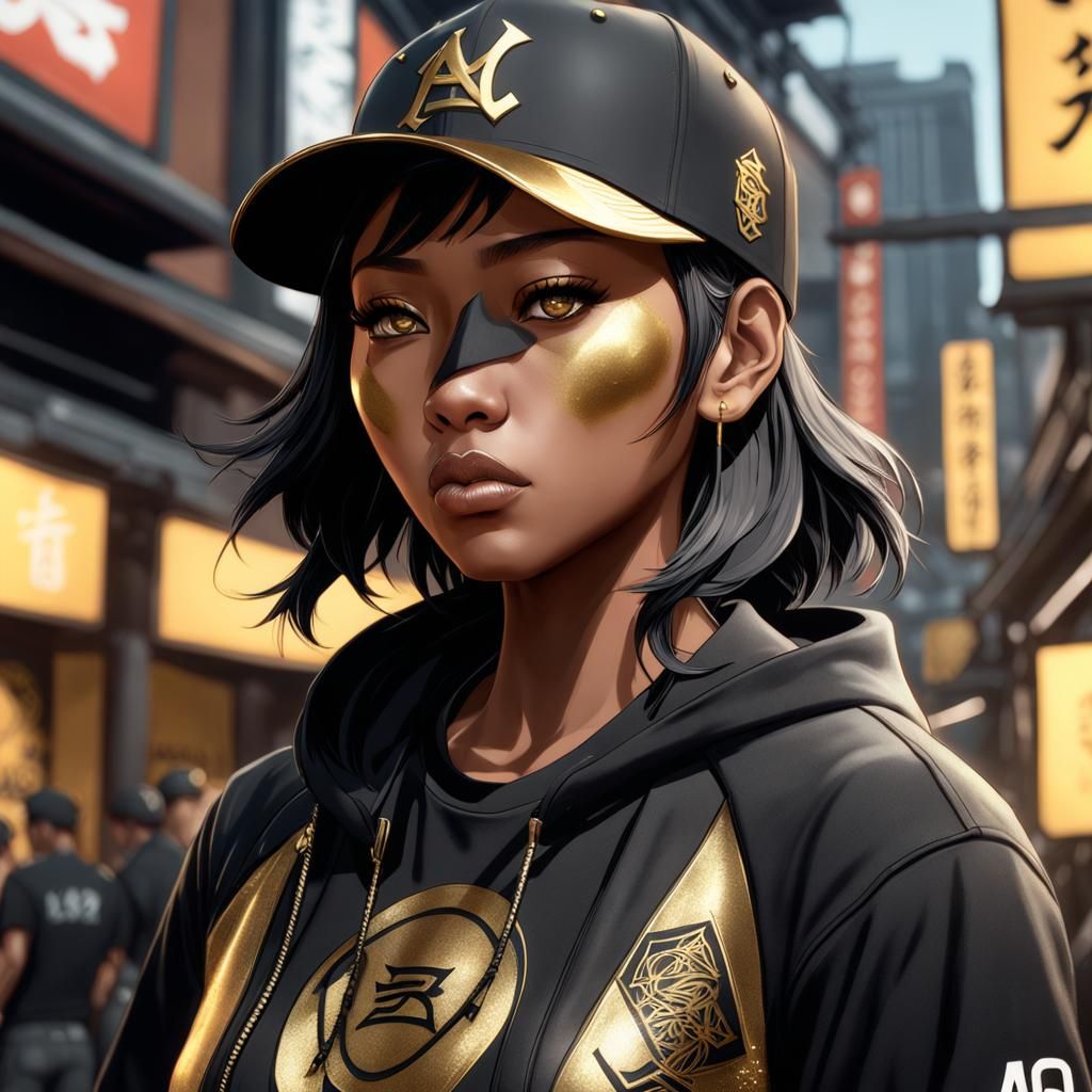 Black Japanese Tomboy in Urban Style Concept Art