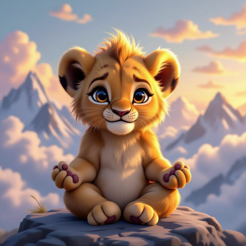 Lion Cub in Serene Yoga Lotus Position
