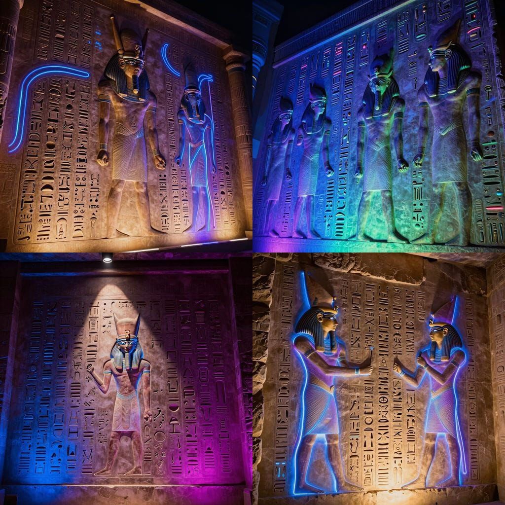 Ancient Egyptian Hieroglyphics With Futuristic Neon Accents