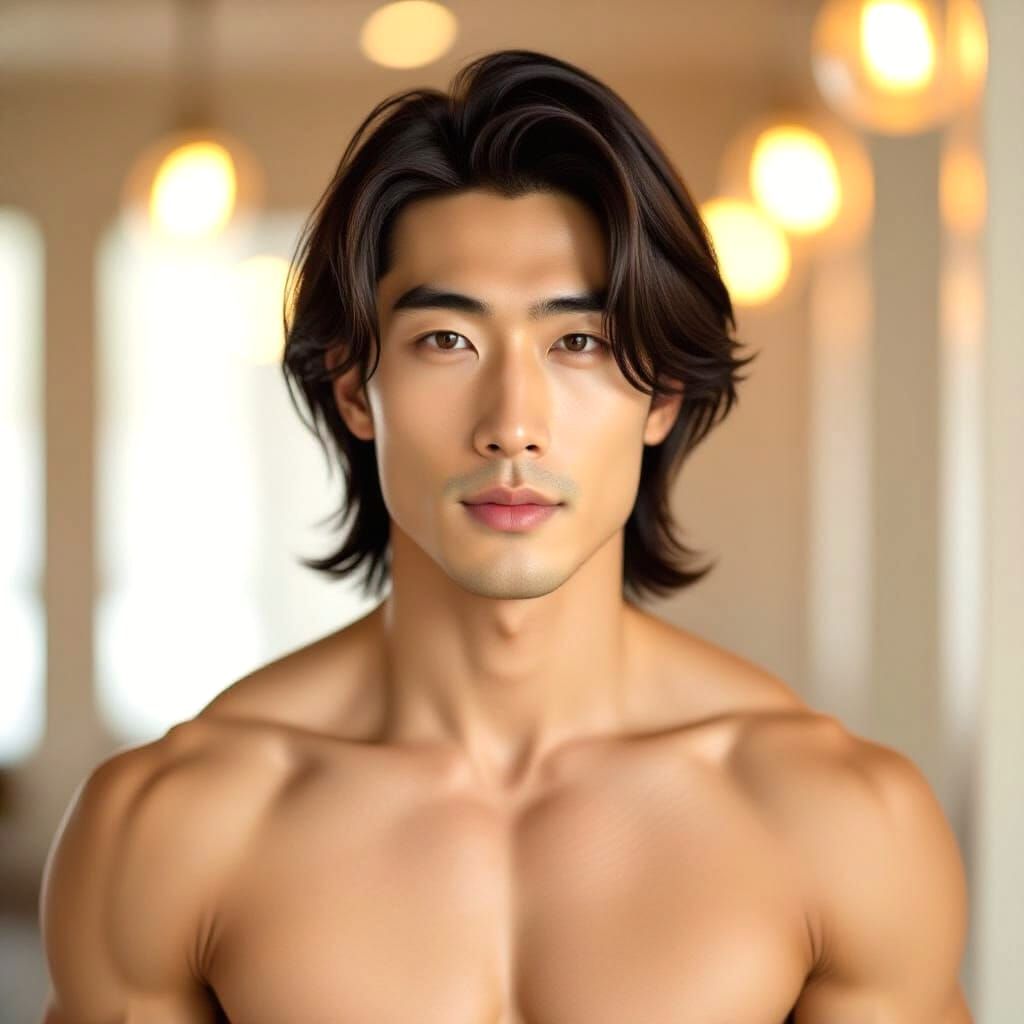 Muscular Chinese Man with Expressive Eyes