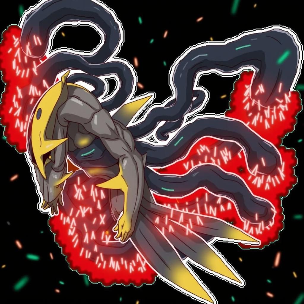 Futuristic Figure Transforms into Origin Forme Giratina