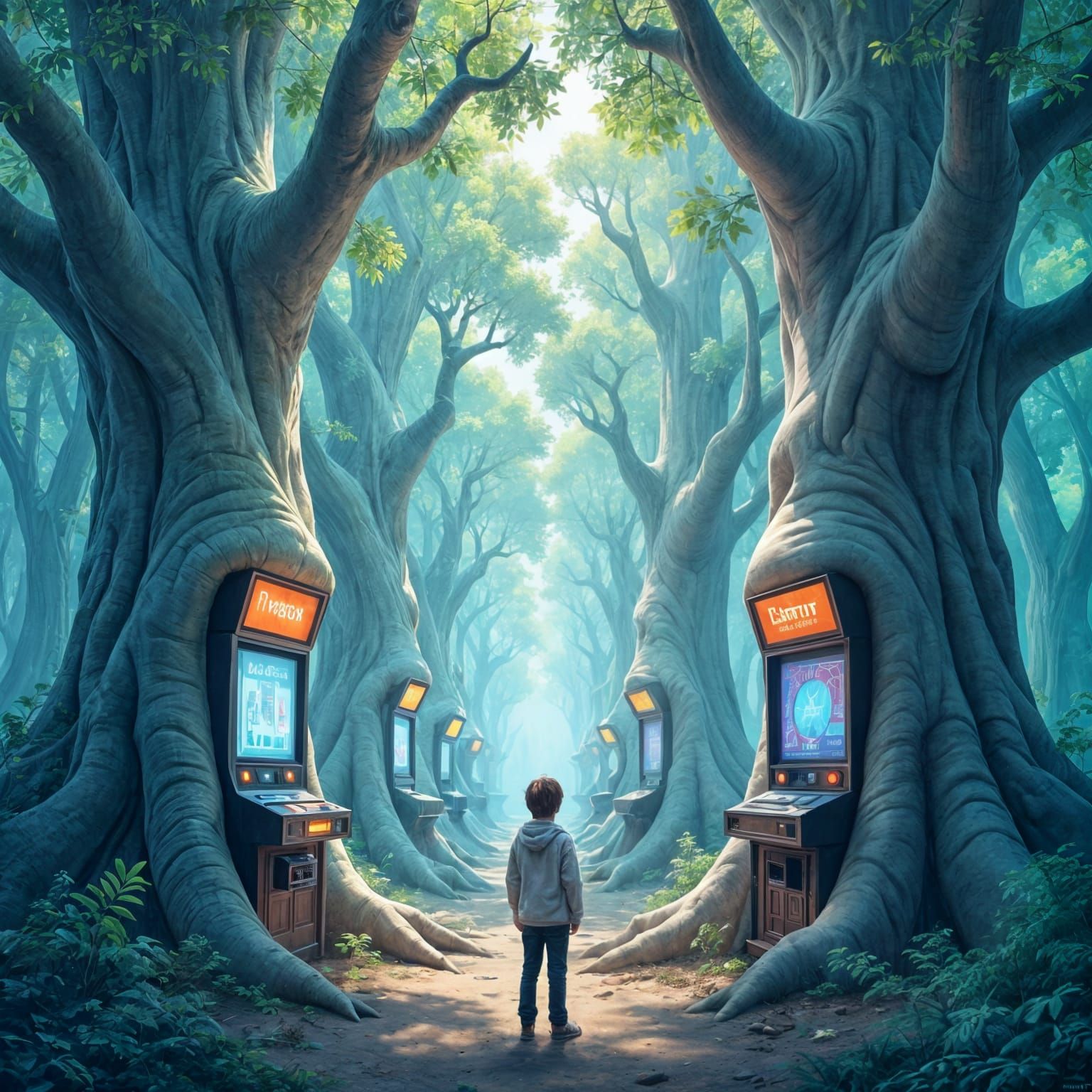 Futuristic Forest of Consciousness in Sci-Fi Style