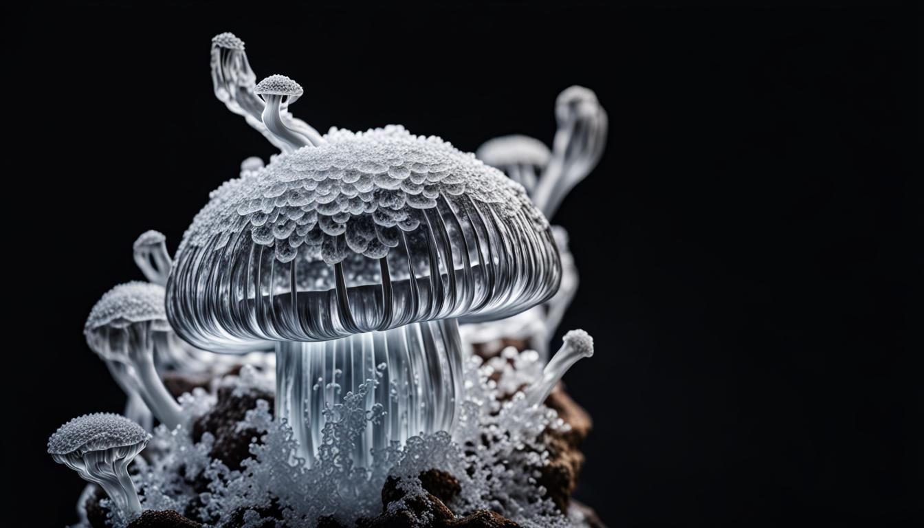 Detailed Ice Sculpture of a Zen Mushroom