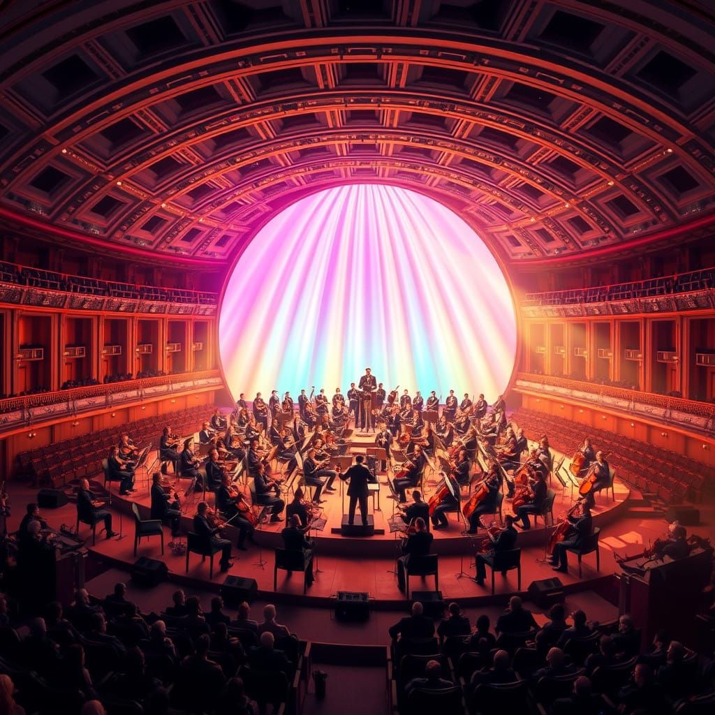 Ethereal 4K Concert Hall in Vibrant Radial Gradient